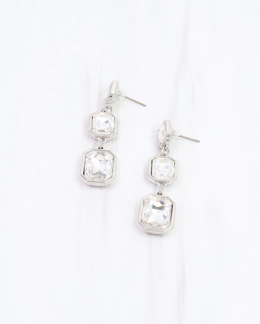 Turin Rectangle Crystal Drop Earring Silver