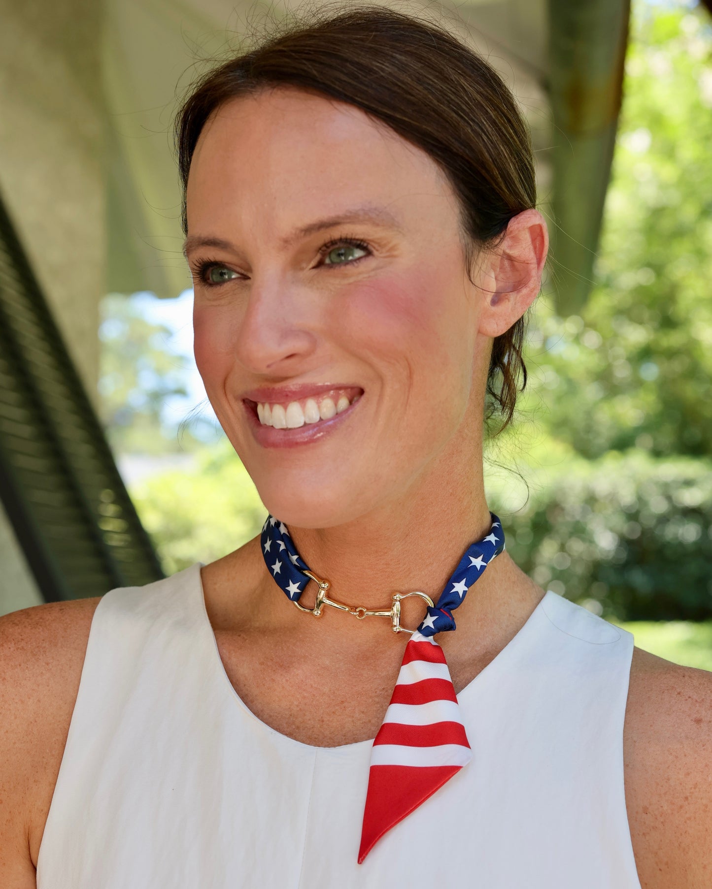 Lana Horsebit Scarf Necklace Red White Blue