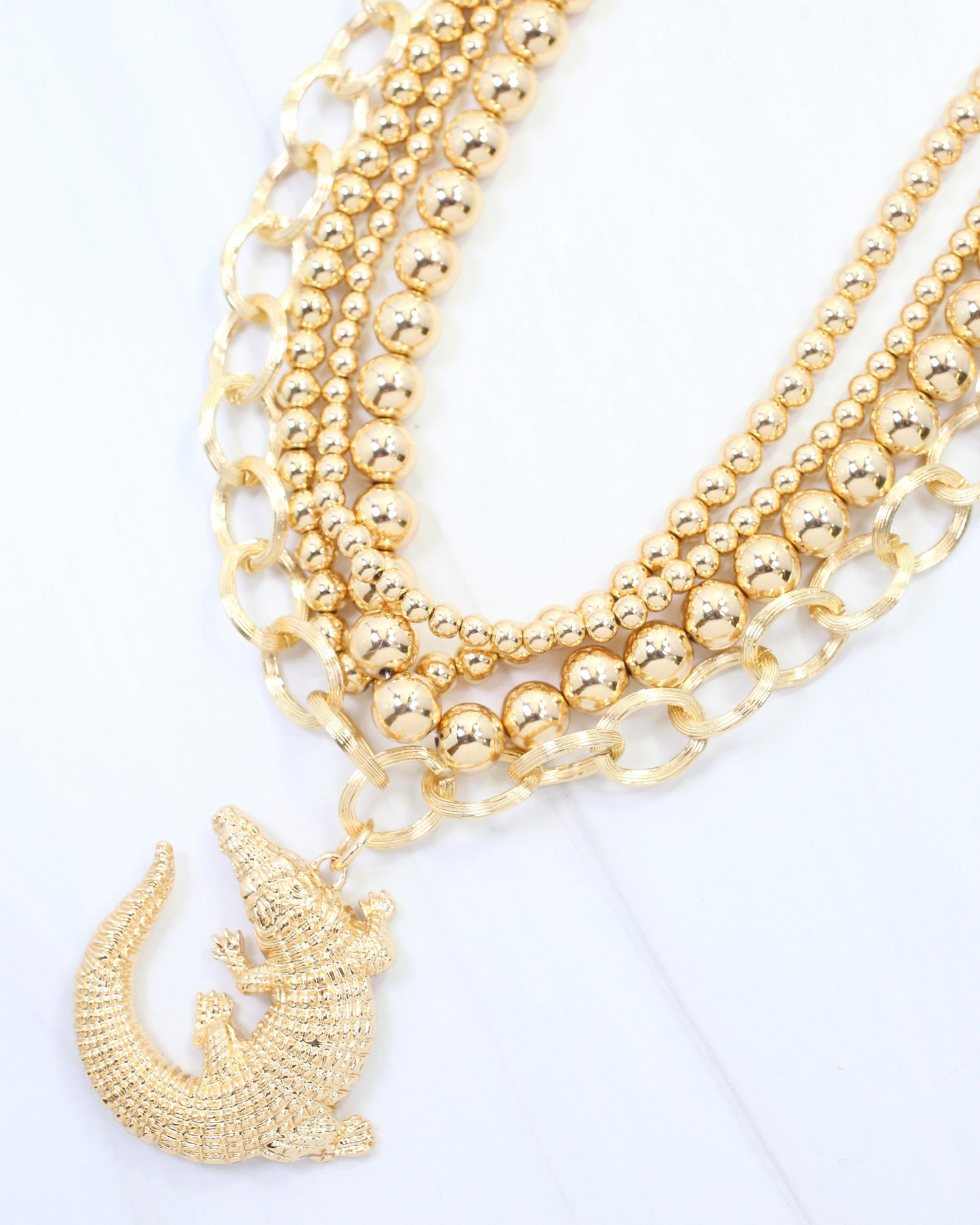 Bree Beaded Layered Necklace Alligator Gold