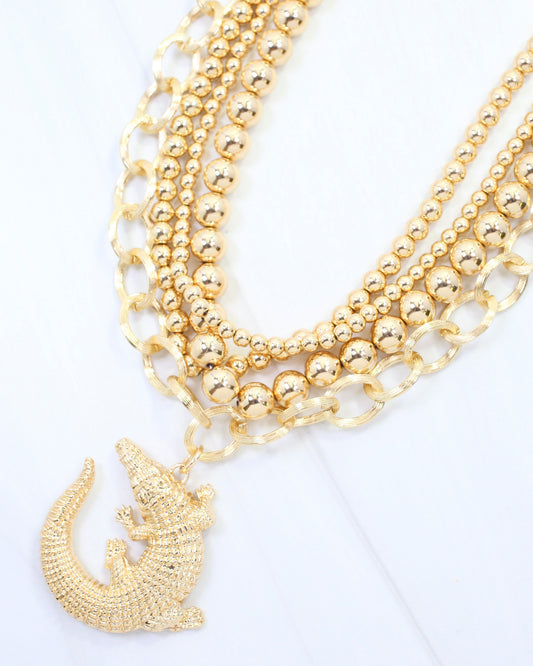 Bree Beaded Layered Necklace Alligator Gold