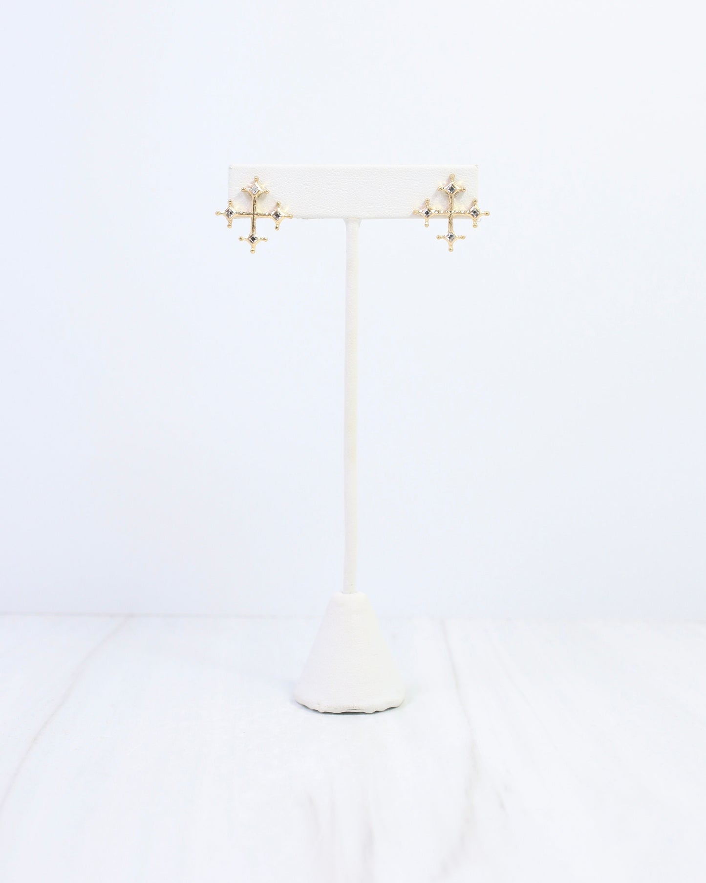 Janie CZ Cross Stud Earring Worn Gold