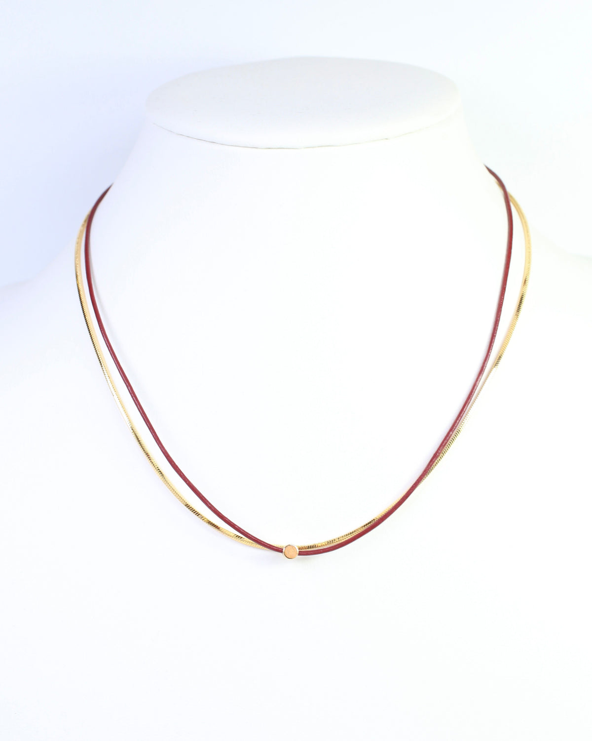 Paula Cord and Chain Layered Necklace Burgundy