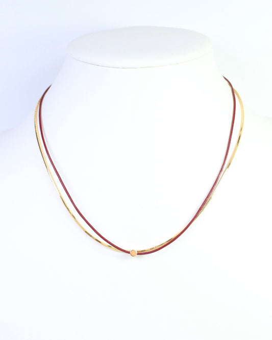 Paula Cord and Chain Layered Necklace Burgundy