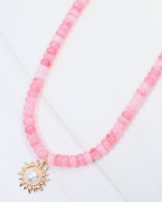 Abbigail Beaded Flower Necklace Pink