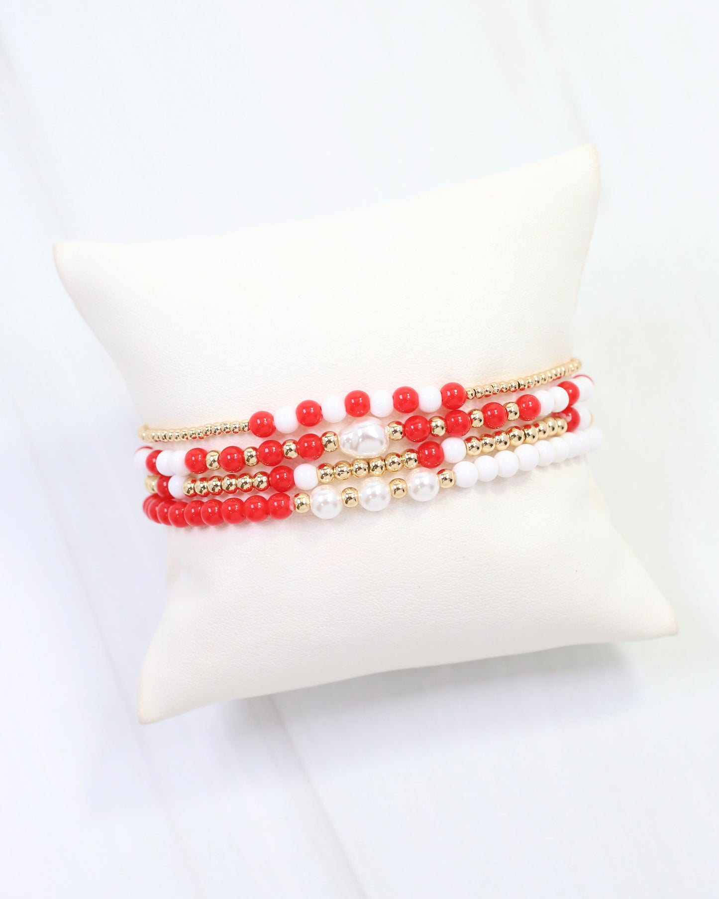 Josie Beaded Bracelet Set Red White