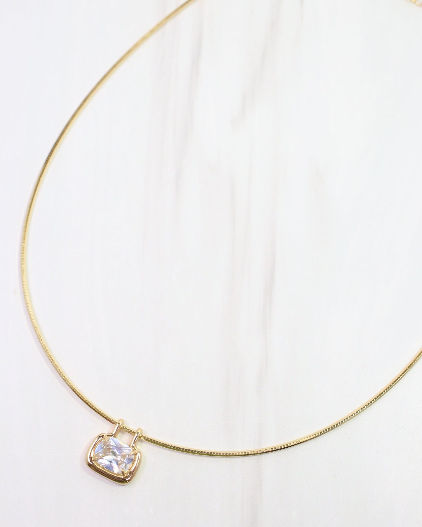 Evelina Rectangular CZ Chain Necklace WR Gold