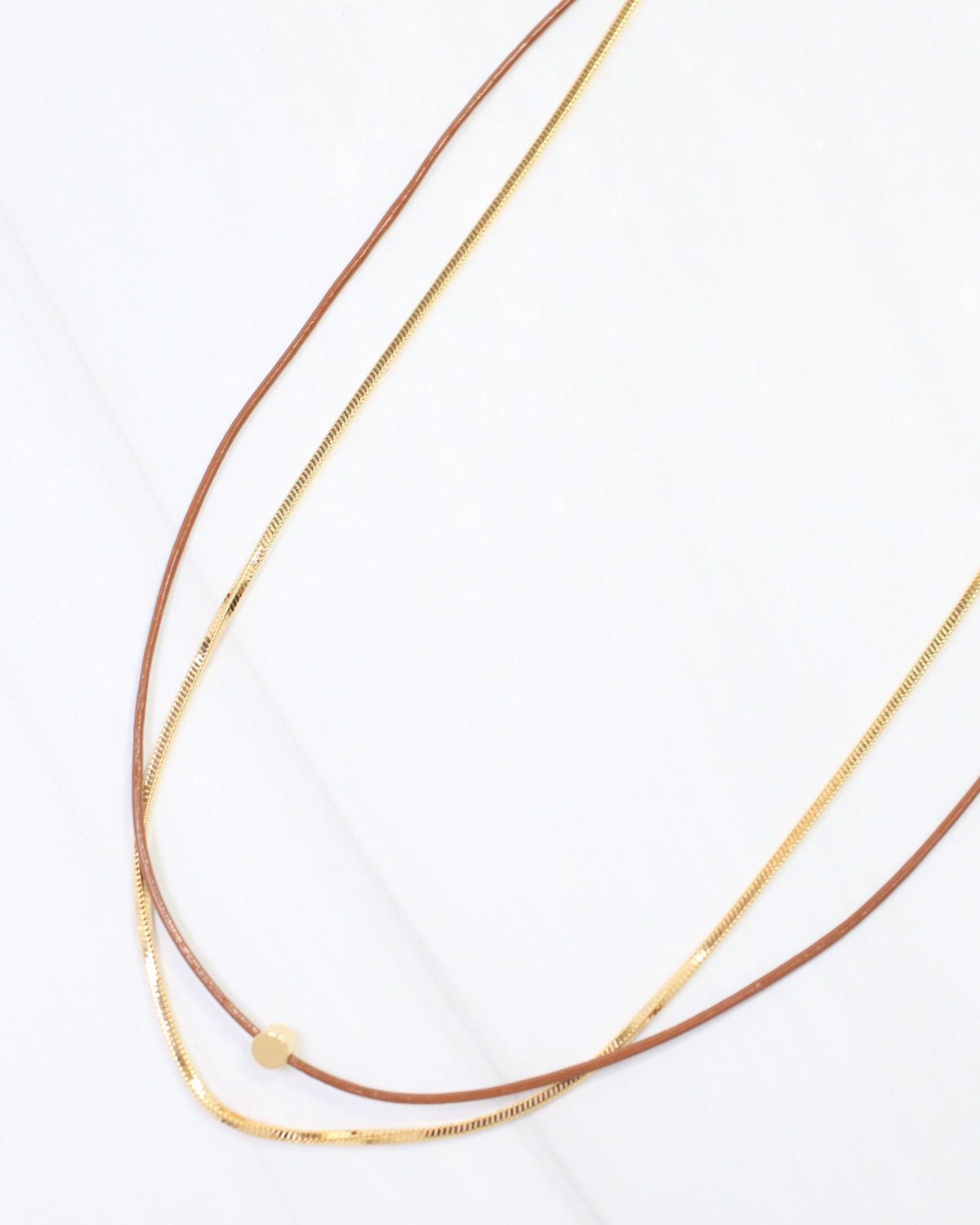 Paula Cord and Chain Layered Necklace Brown