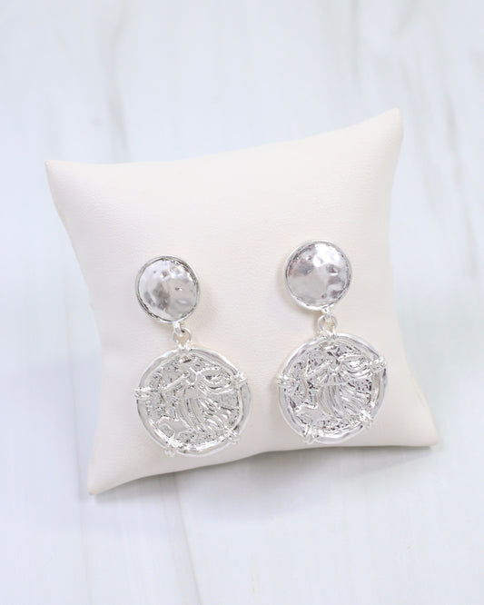 Innes Coin Drop Earring Worn Silver