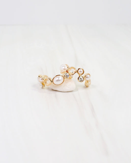 Newport Pearl Stone Hoop Earring Gold