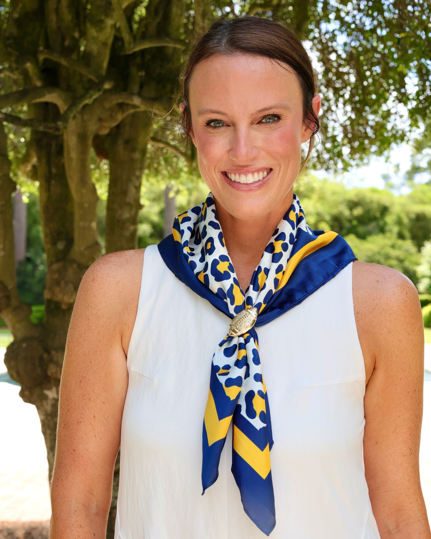 Meredith Spotted Scarf Medium Navy Gold