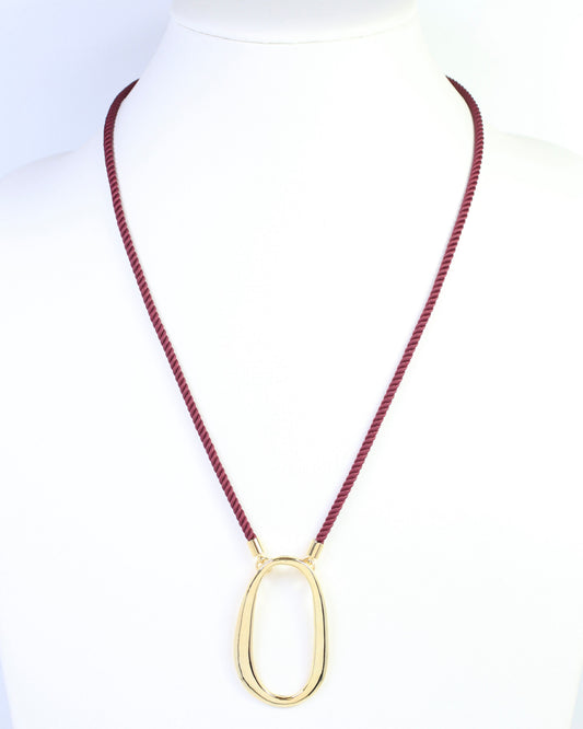 Norma Oval Pendant Cord Necklace Burgundy