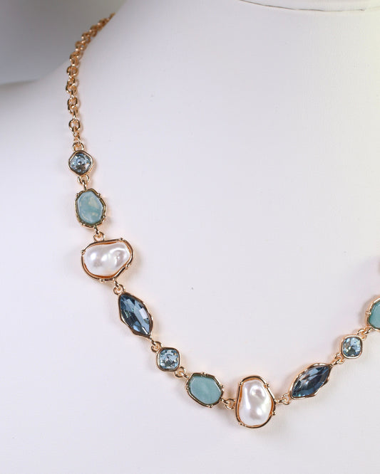 Aleia Pearl and Stone Necklace Blue