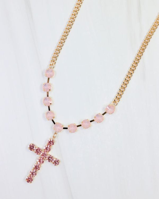 Richland Rhinestone Cross Necklace Pink