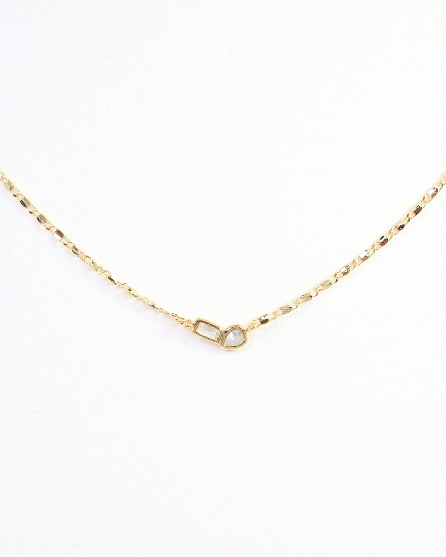 Minden Teardrop Baguette Necklace WR Gold