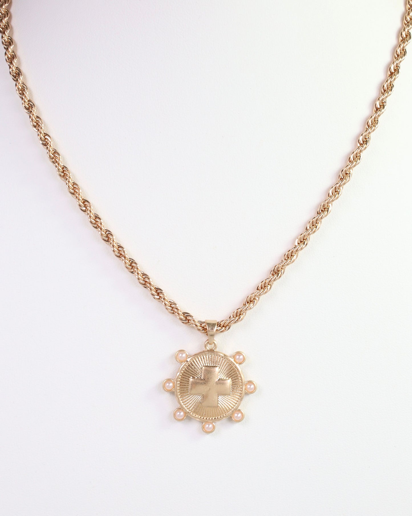 Penrith Cross Coin Necklace Worn Gold