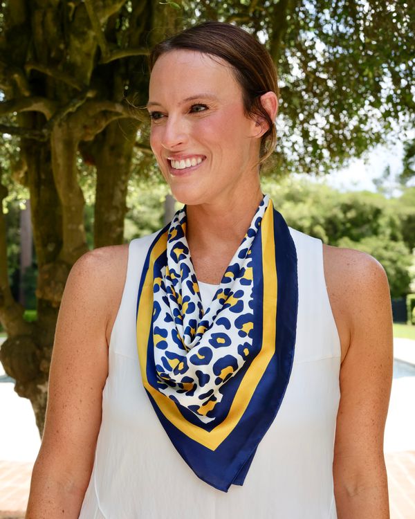 Meredith Spotted Scarf Medium Navy Gold