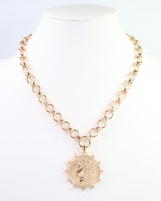 Chandra Coin Charm Necklace Gold