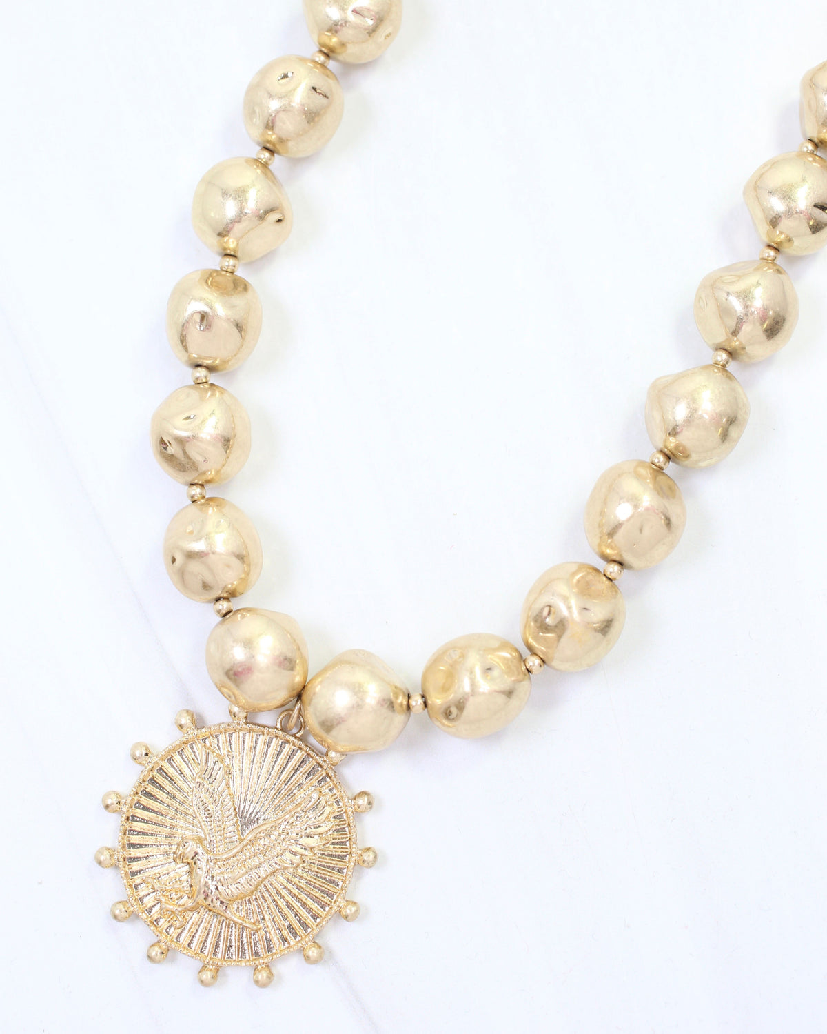Carmen Beaded Coin Necklace-Eagle Worn Gold