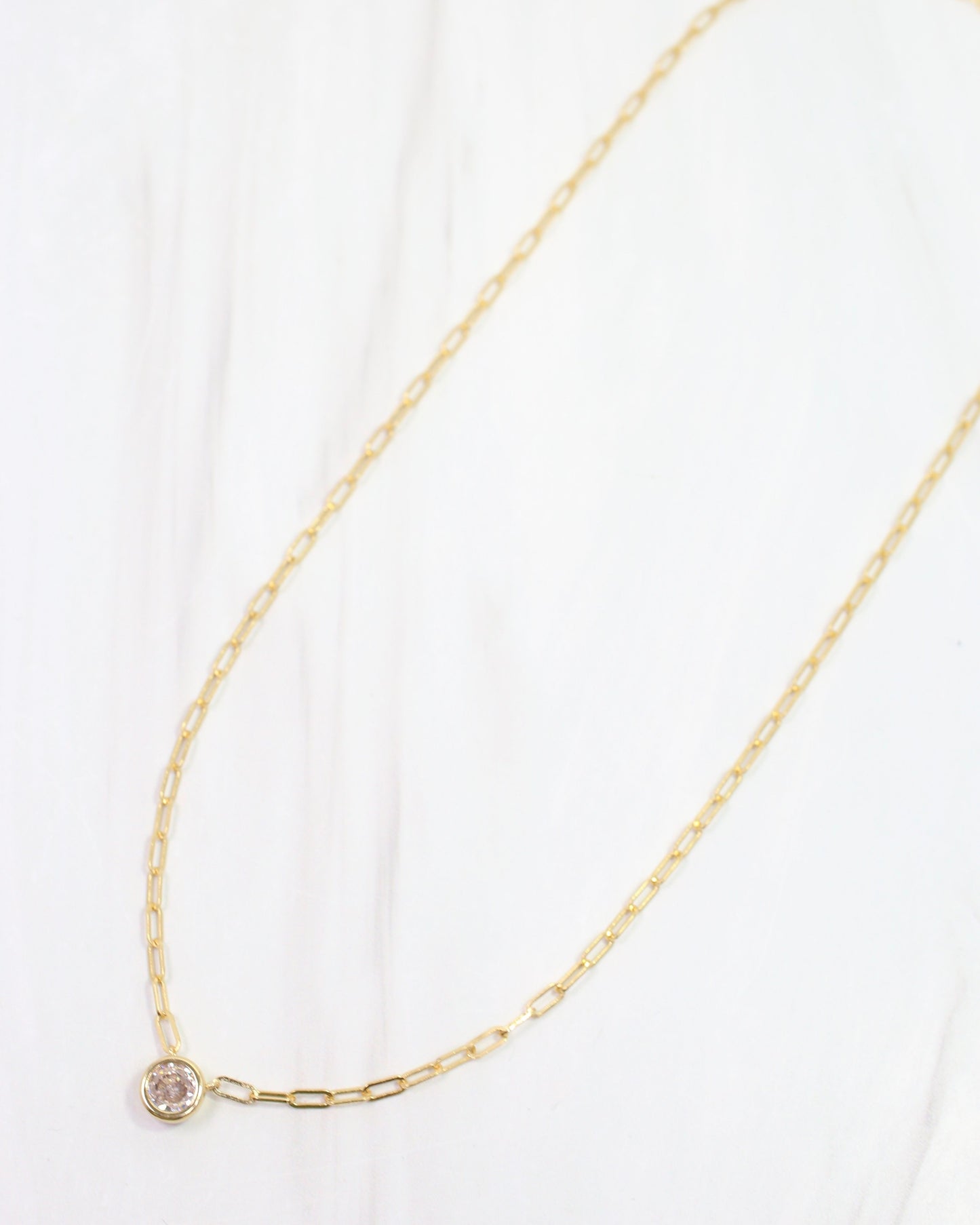 Gia Round CZ Link Necklace WR Gold