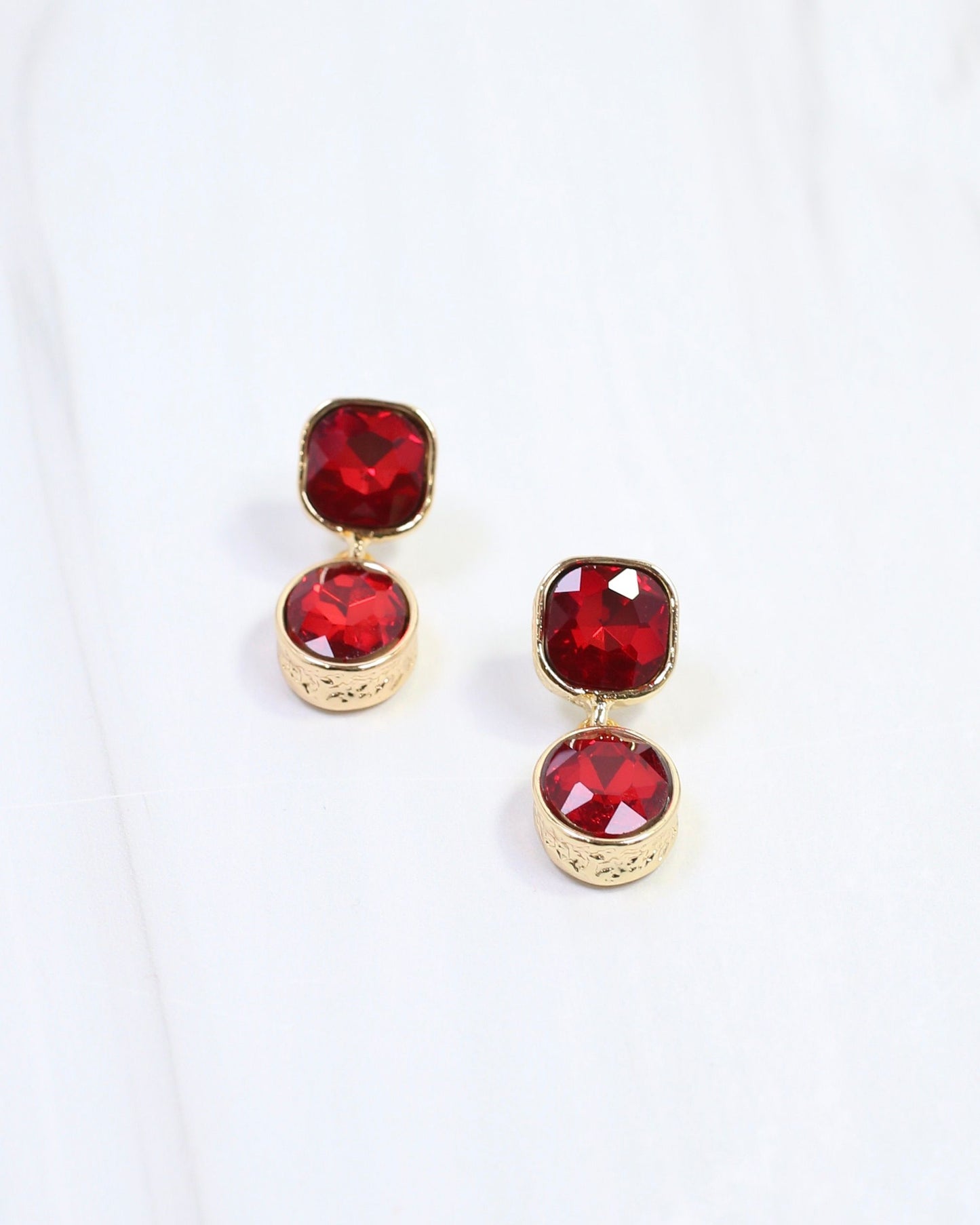 Elena Hammered Crystal Drop Earring Red