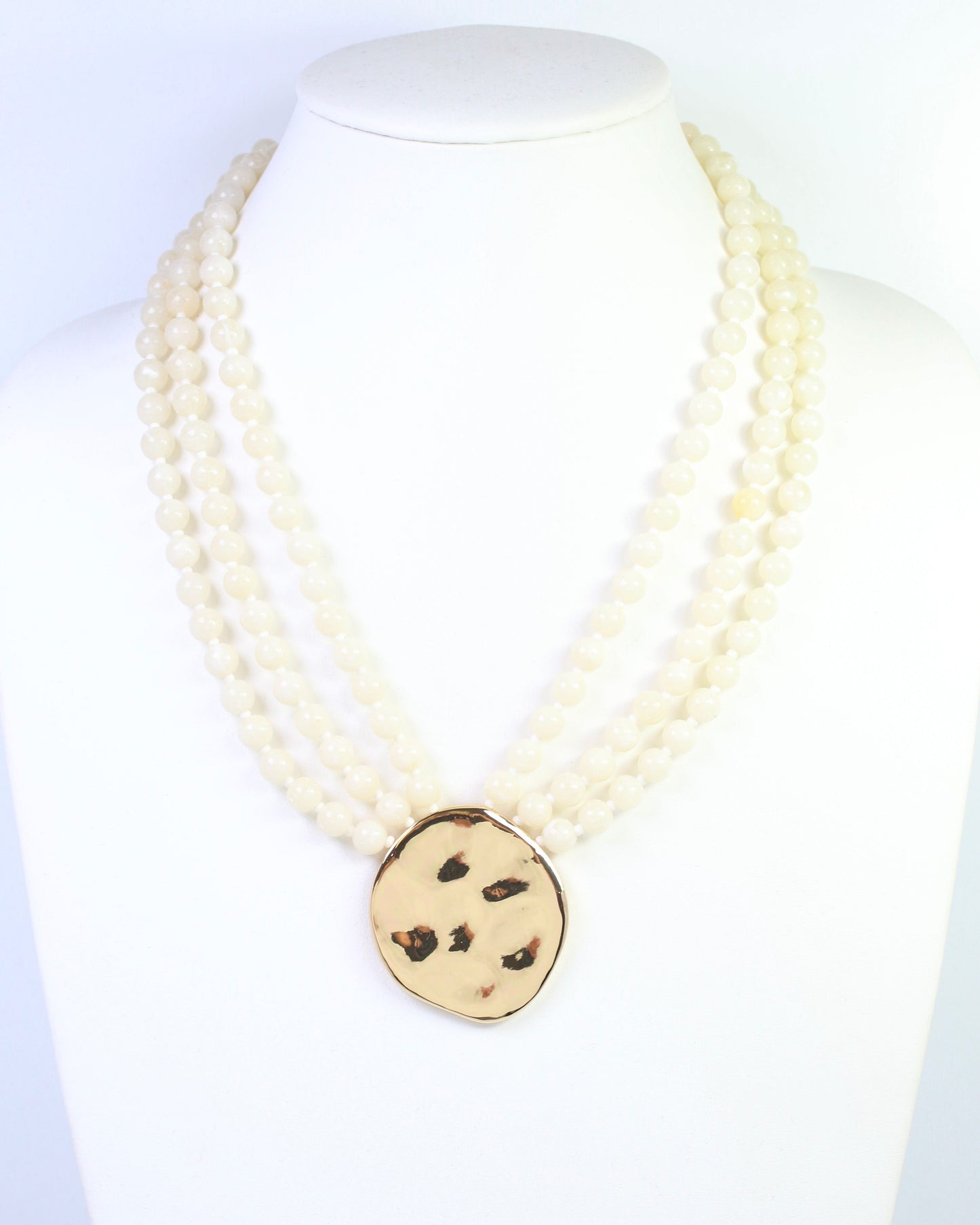 Kori Beaded Layered Necklace with Pendant Ivory