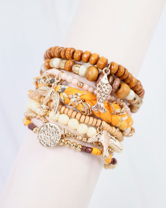 Toledo Beaded Stretch Bracelet Mustard