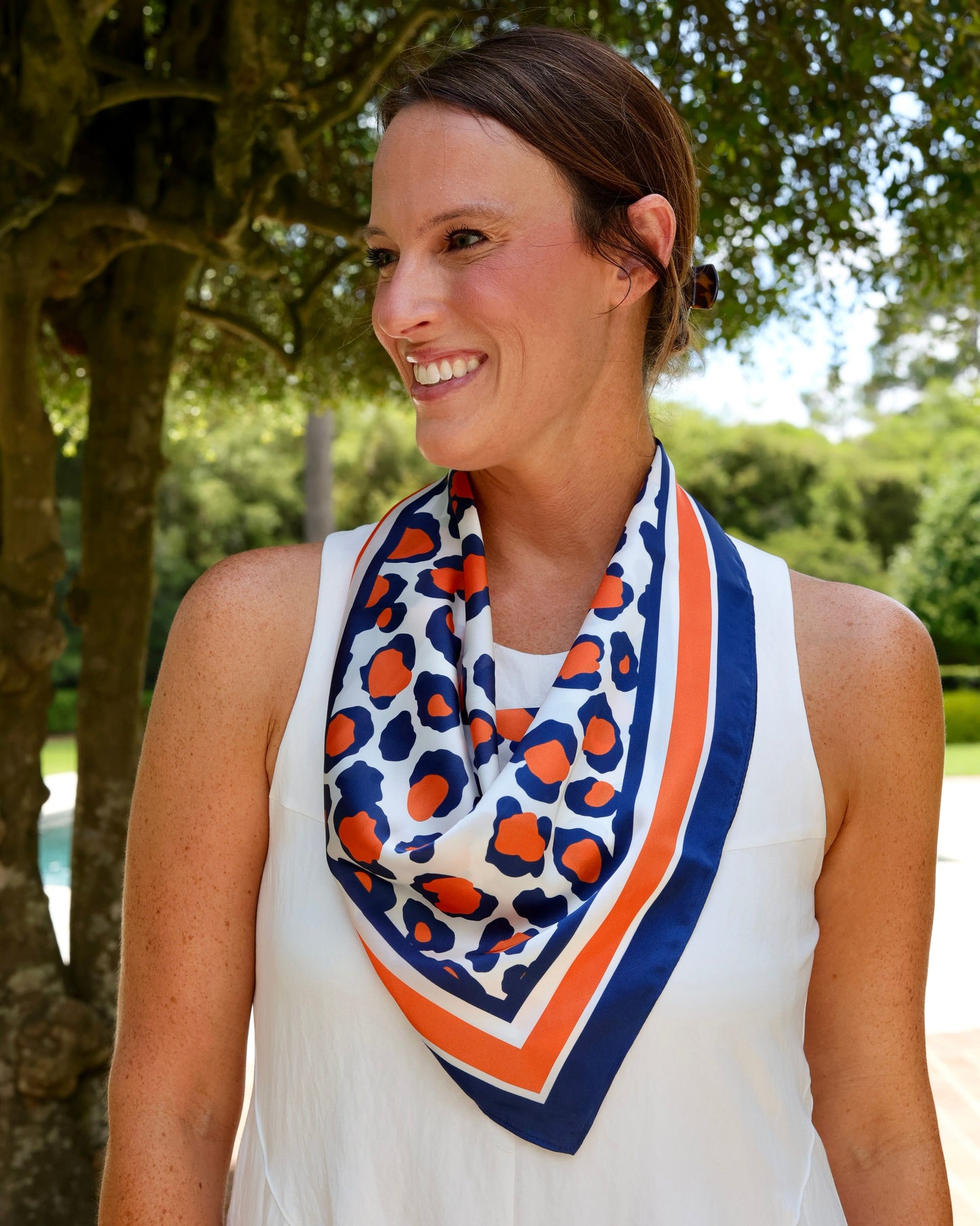 Meredith Spotted Scarf Medium Navy Orange