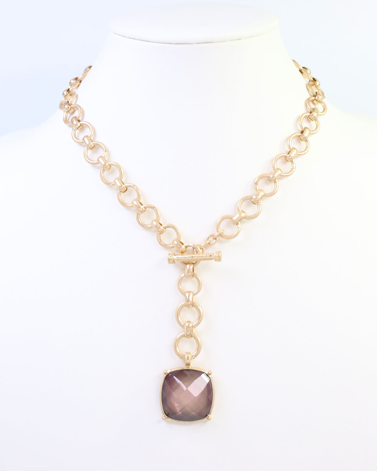 Duchess Faceted Stone Pendant Necklace Brown