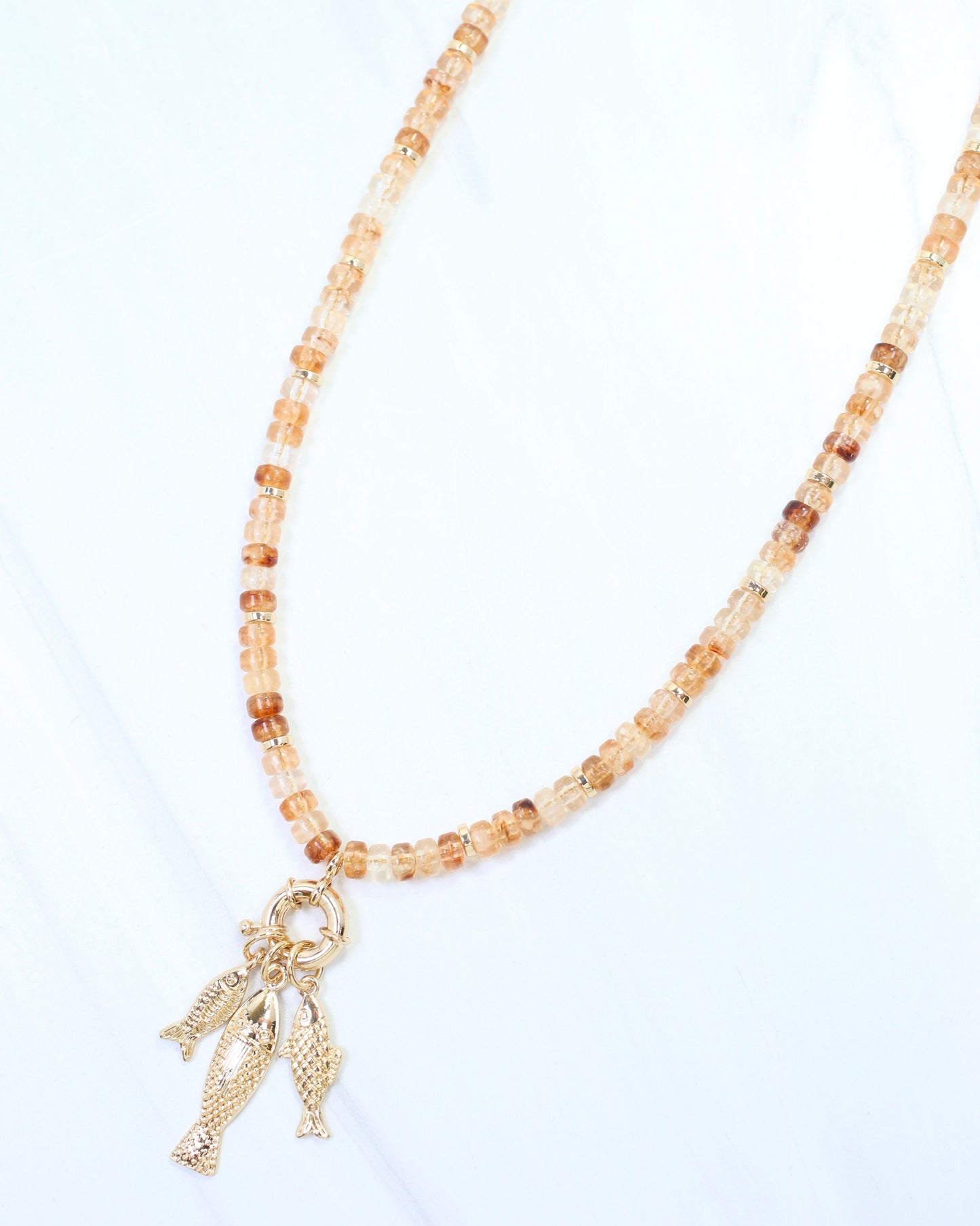 Addie Fish Charm Necklace Beige