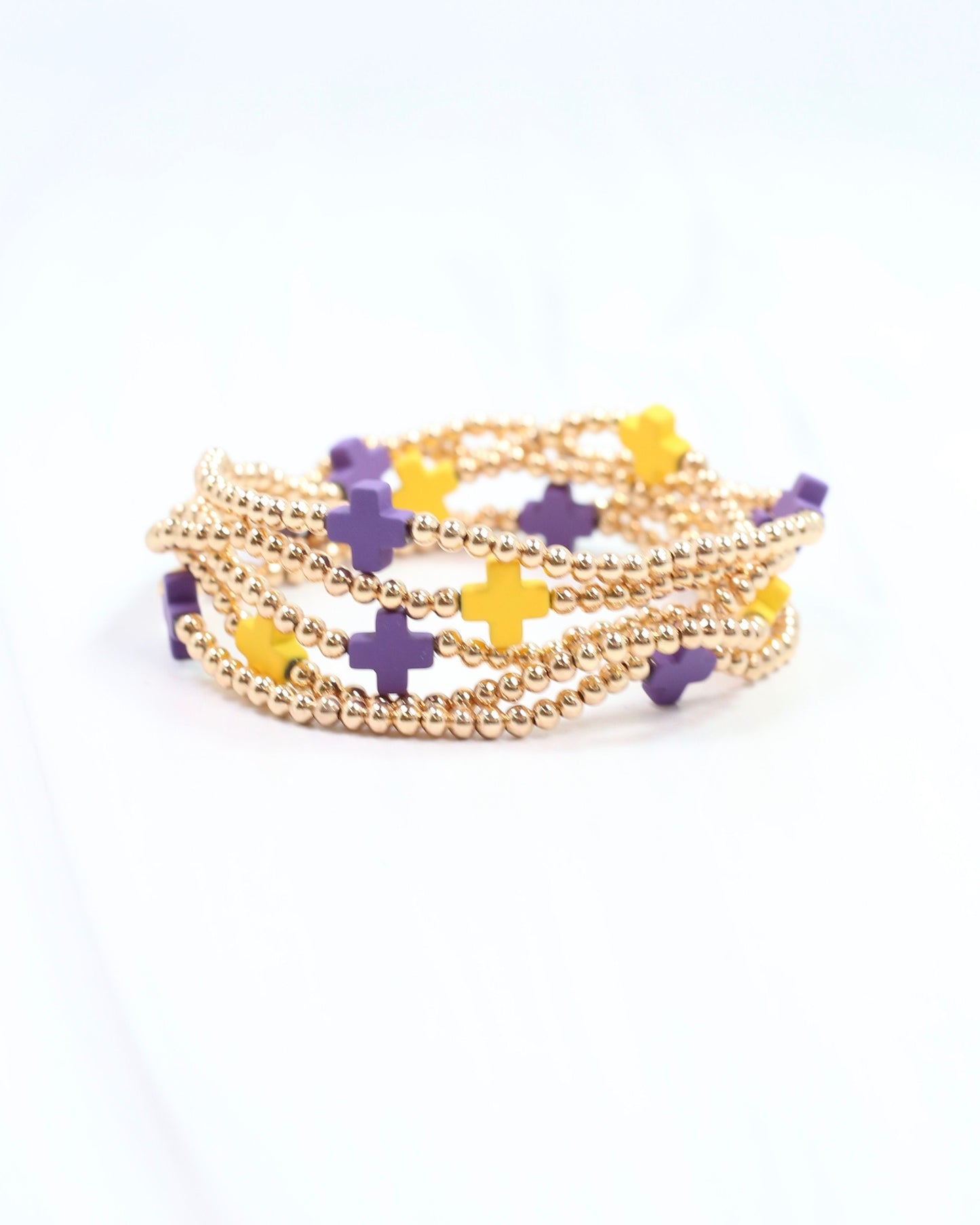 Brittany Cross Bracelet Set Purple Gold