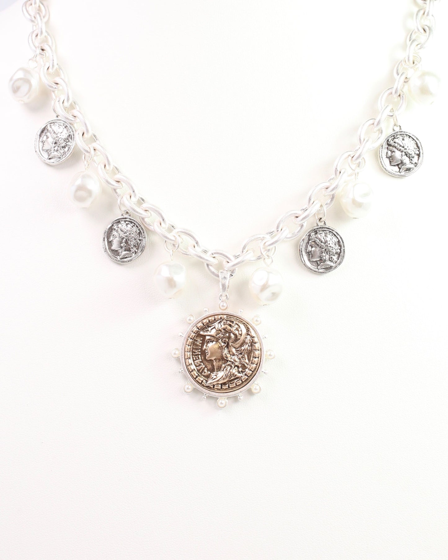 Victoria Charm Necklace Worn Silver