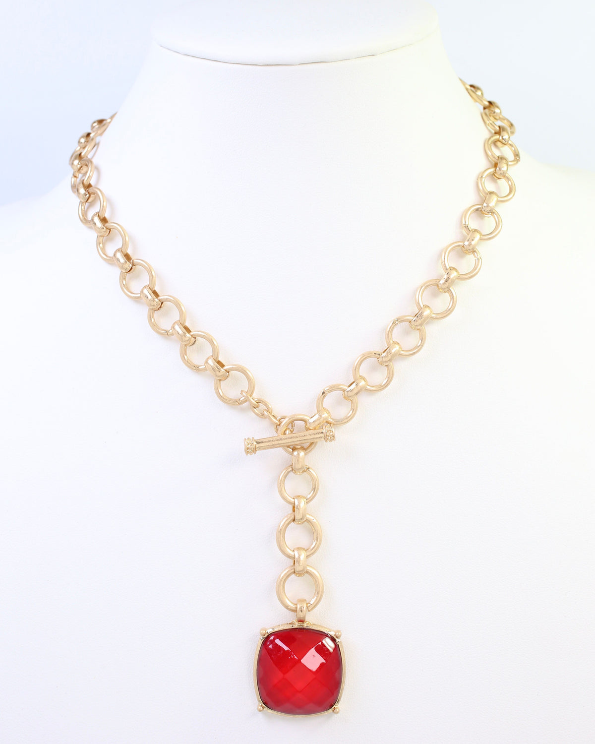 Duchess Faceted Stone Pendant Necklace Red