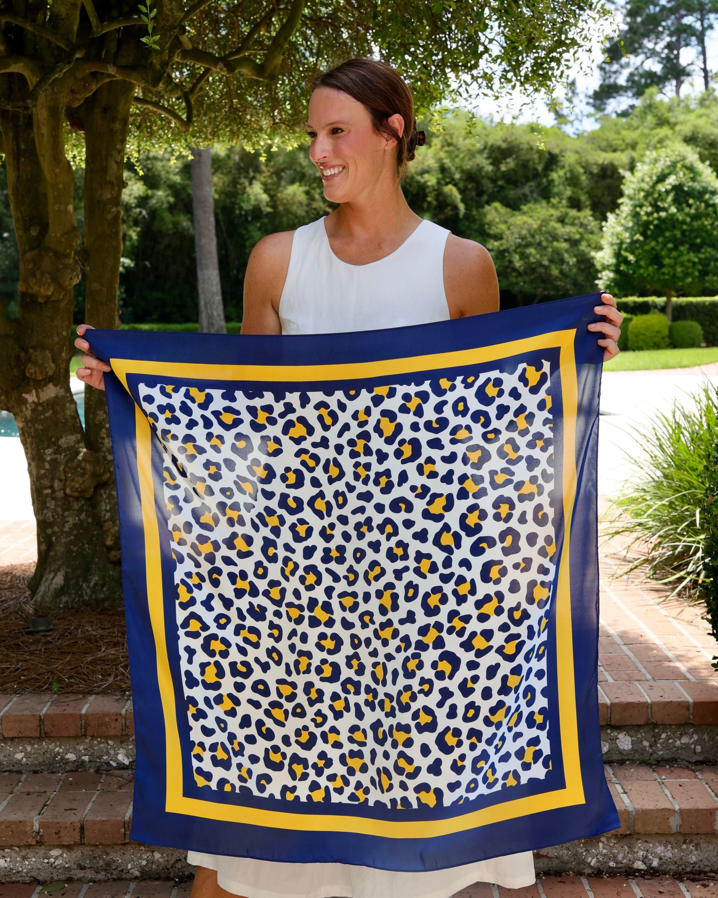 Meredith Spotted Scarf Large Navy Gold
