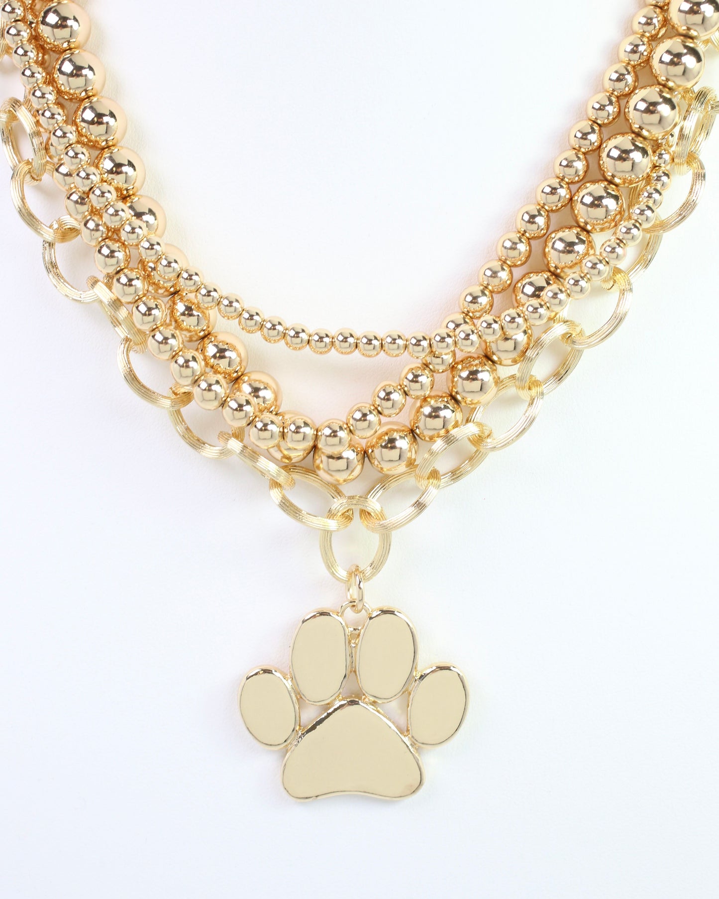 Bree Beaded Layered Necklace Paw Print Gold