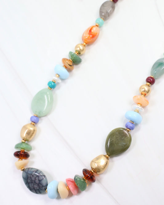 Ocean City Stone Beaded Necklace Green Multi