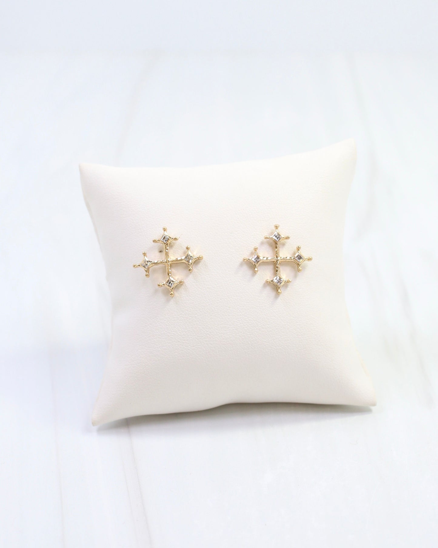 Janie CZ Cross Stud Earring Worn Gold