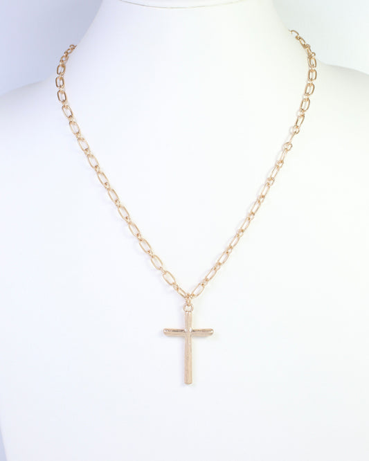 Cassia Textured Cross Necklace Worn Gold