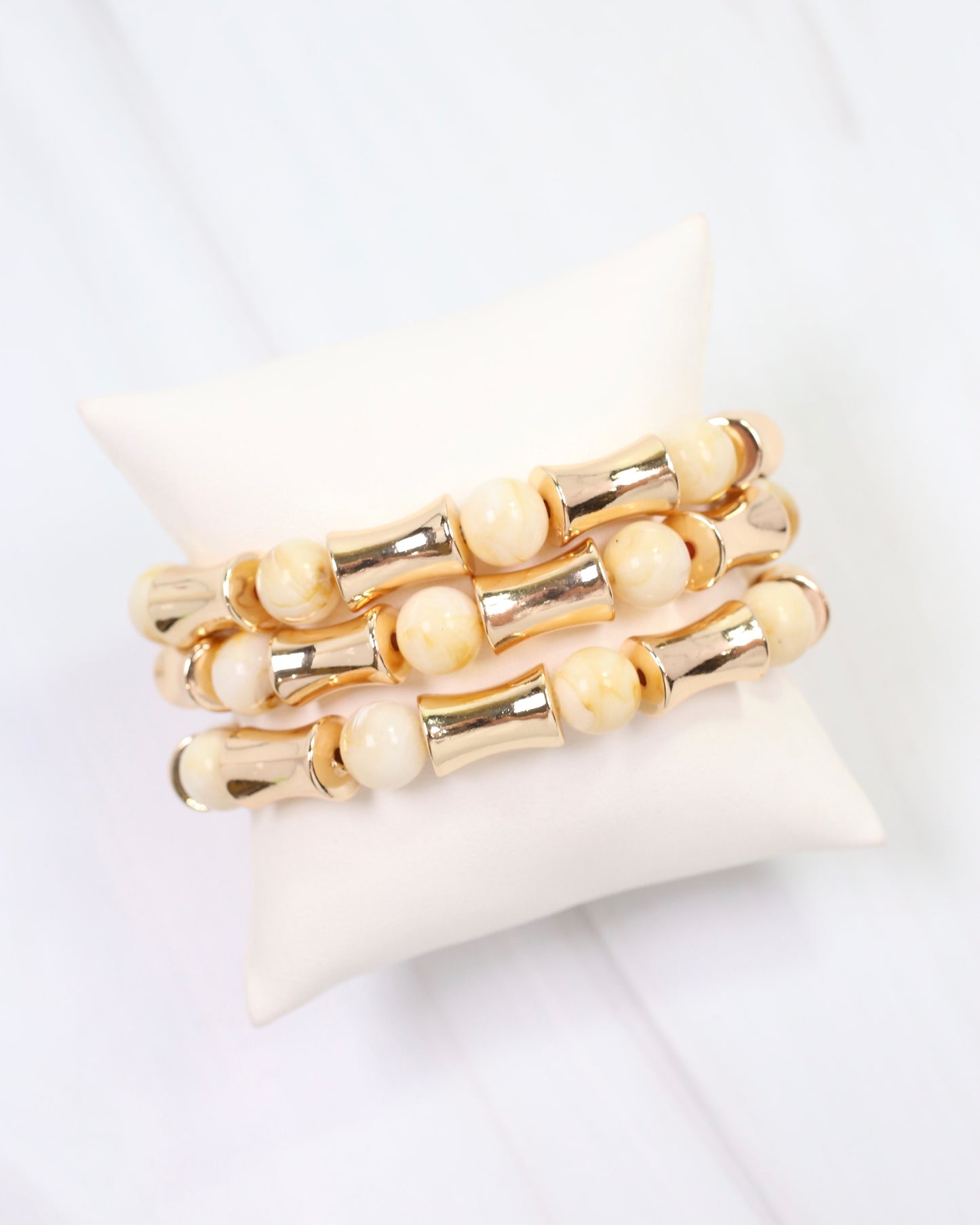 Vasto Bamboo Beaded Bracelet Set Natural