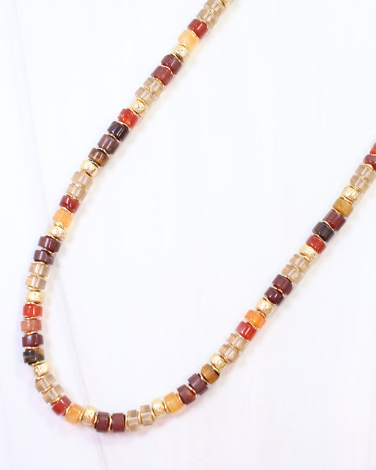 Juneau Glass Beaded Necklace With Gold Accents Topaz