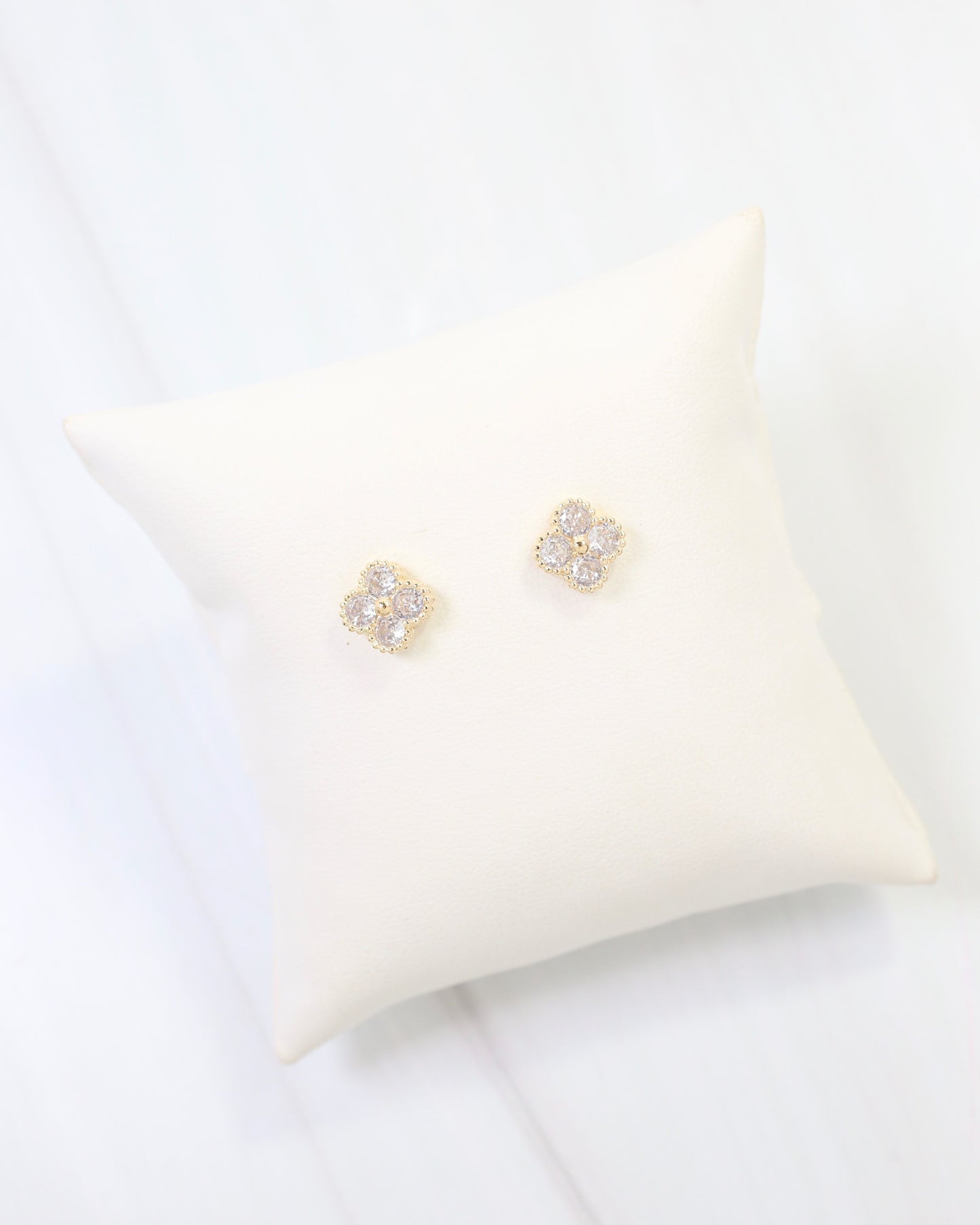 Clovis CZ Clover Stud Earring WR Gold