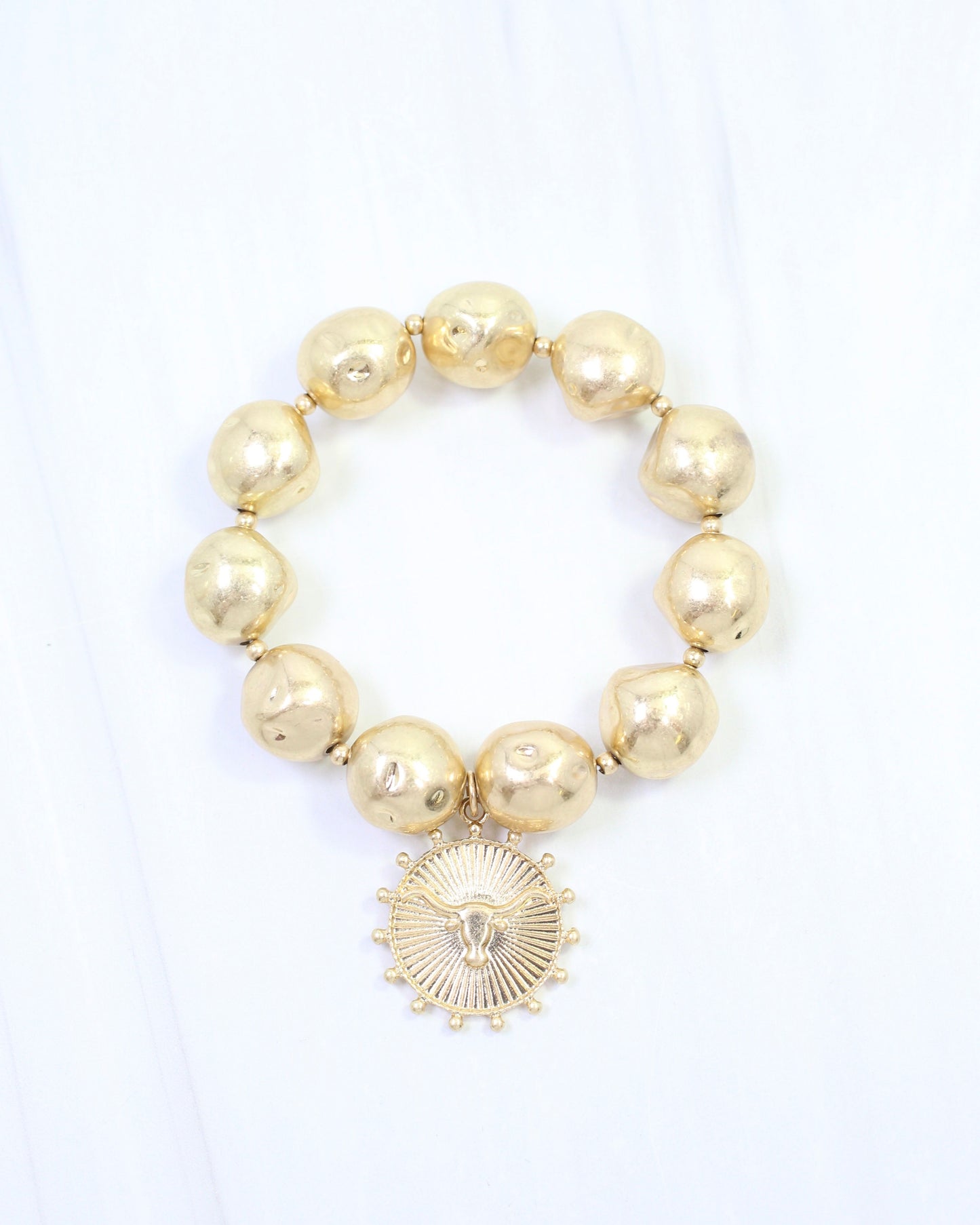 Carmen Coin Stretch Bracelet Bull Worn Gold
