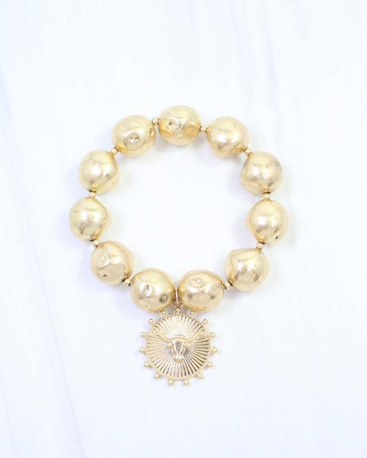Carmen Coin Stretch Bracelet Bull Worn Gold