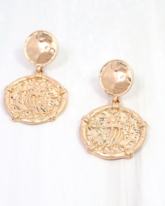 Innes Coin Drop Earring Worn Gold