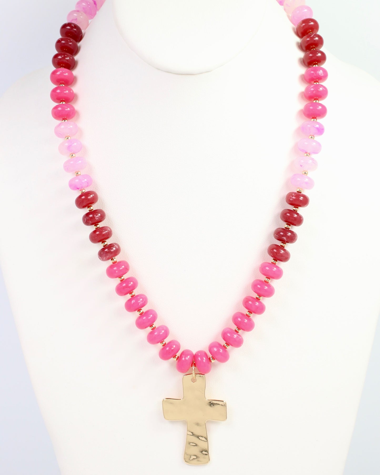 Berkeley Stone Beaded Cross Necklace Pink