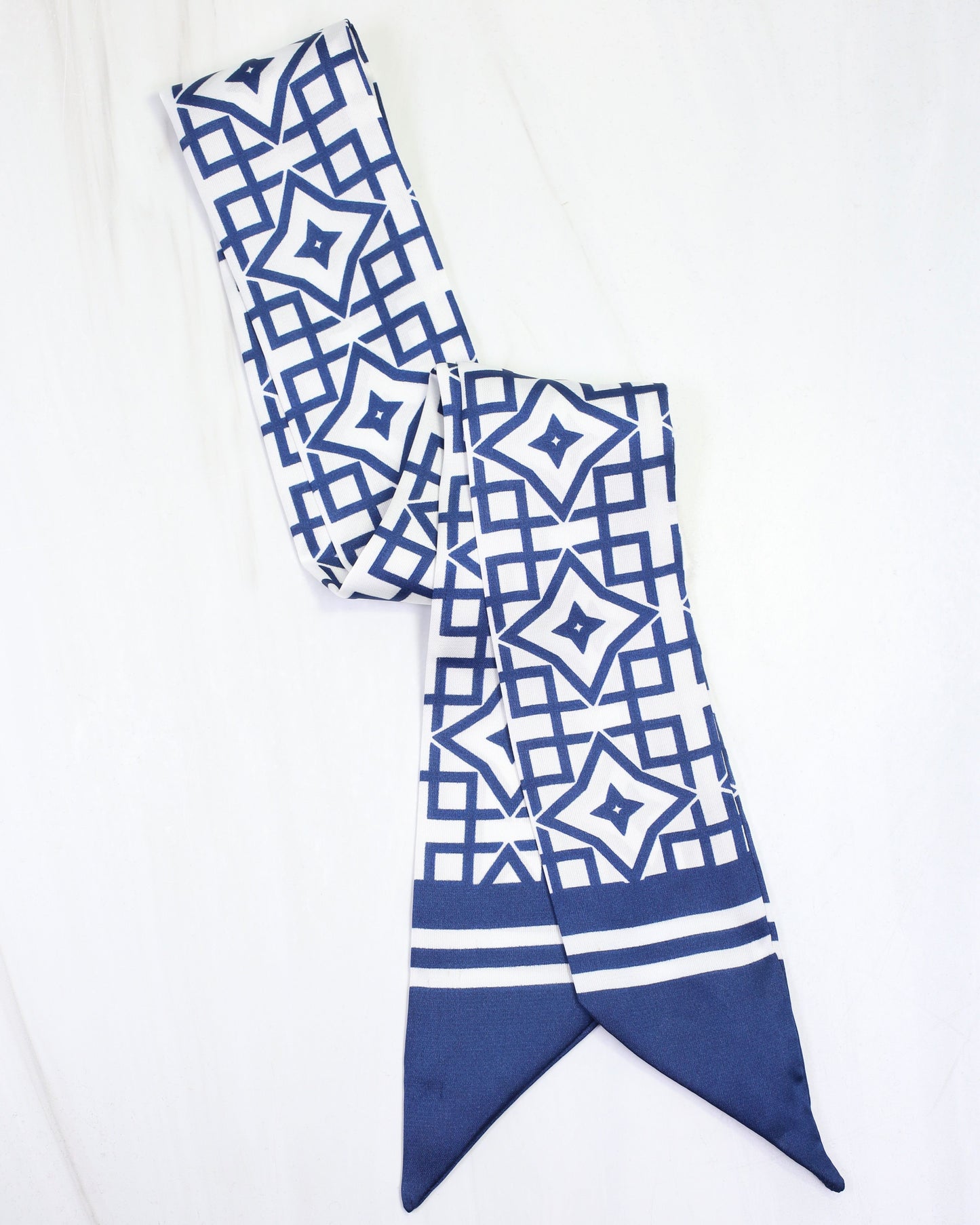 Langston Geometric Skinny Scarf Navy White