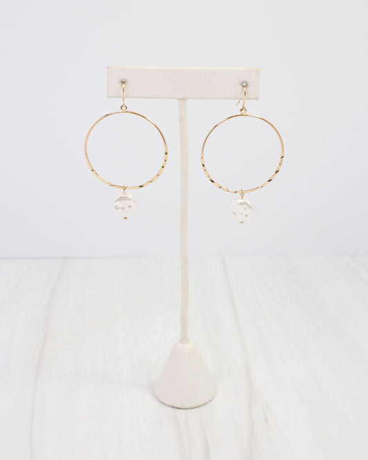 Hobart Thin Hoop Earring with Pearl Gold