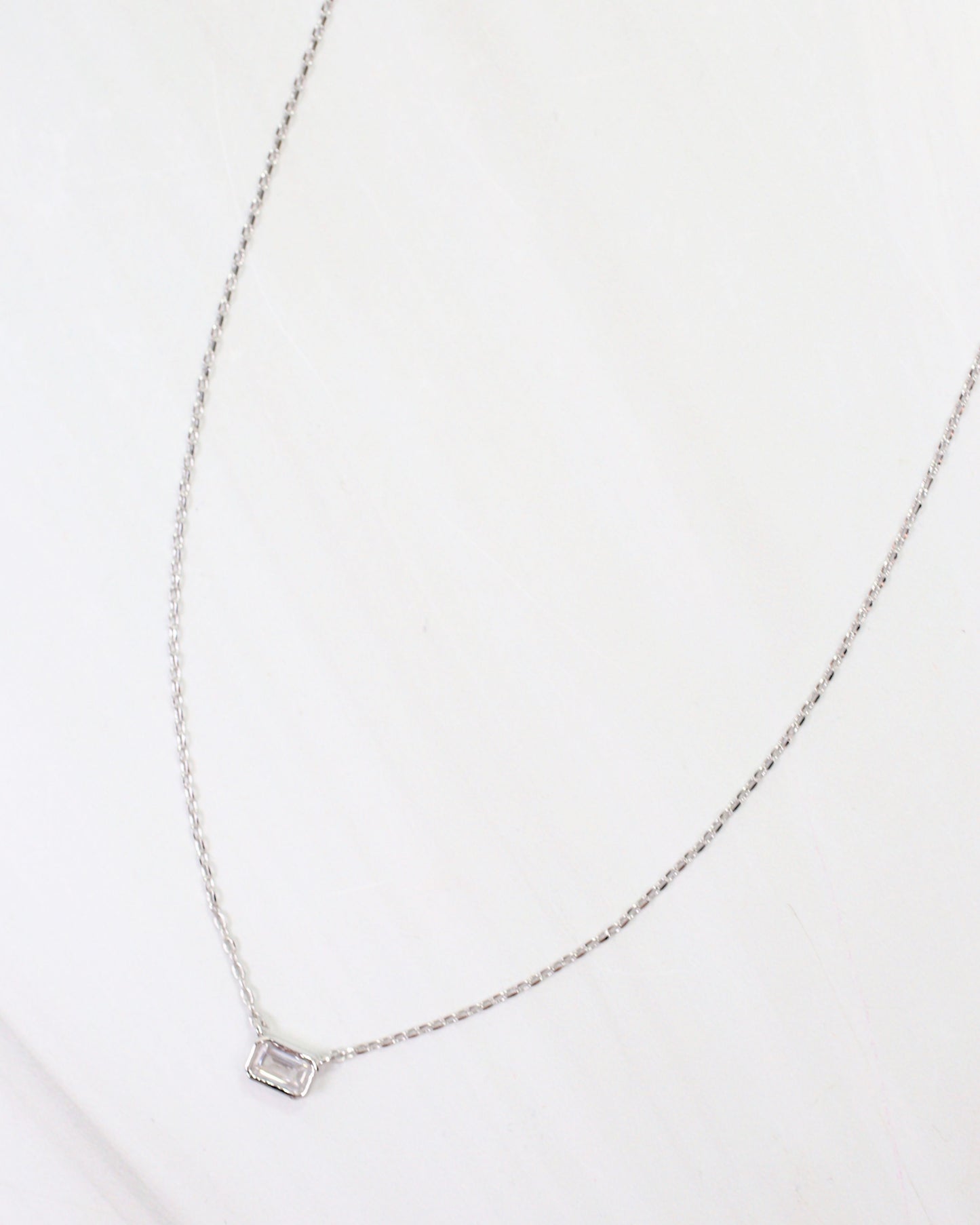 Lincoln CZ Baguette Necklace WR Silver