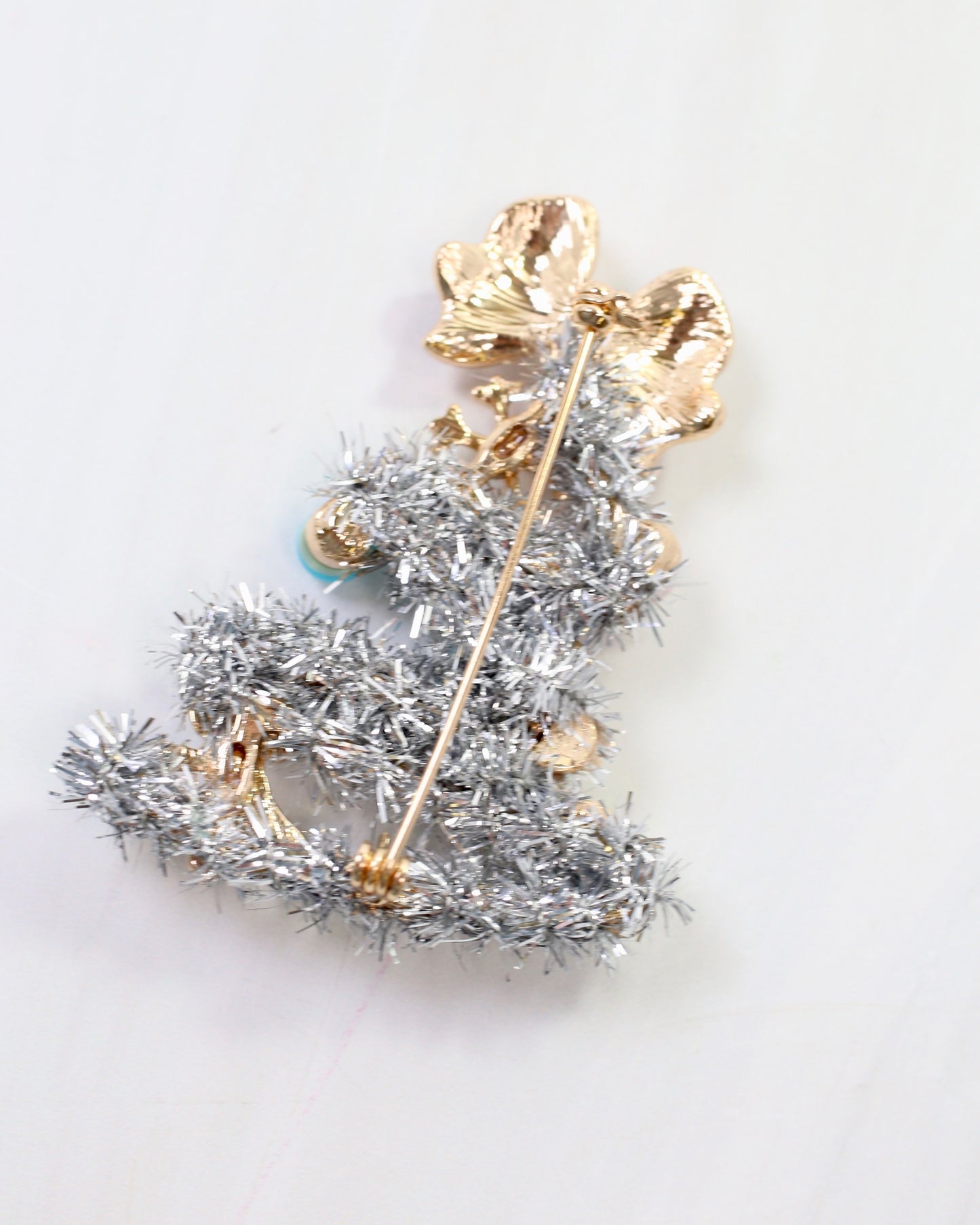 Tis the Season Tinsel Tree Brooch Silver
