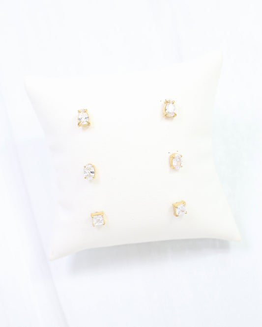 Saray CZ Stud Earring Set WP Gold