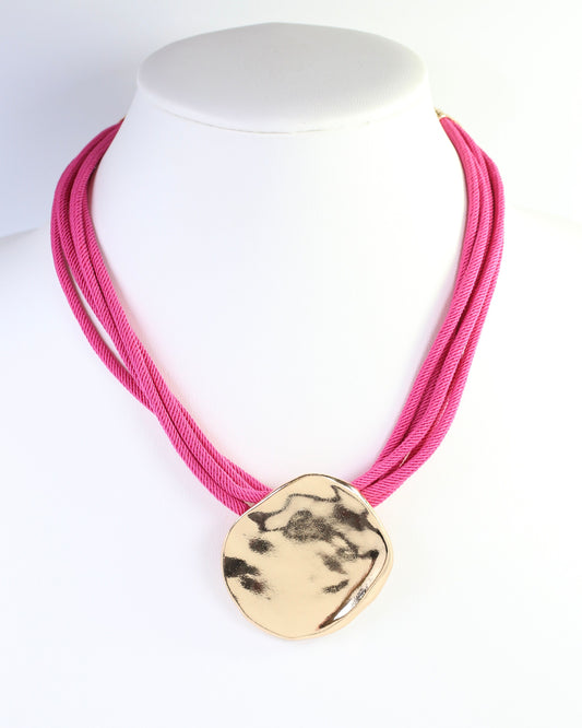 Calia Gold Pendant Cord Necklace Fuchsia